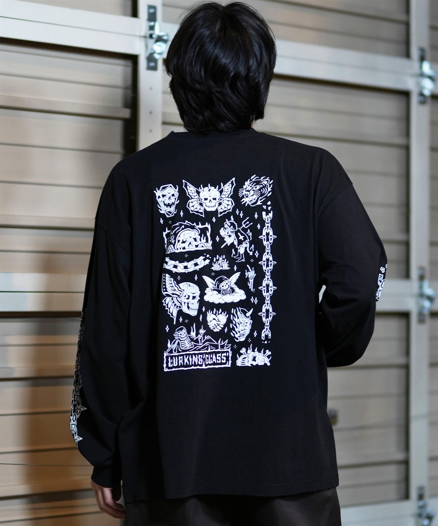 LURKING CLASS ラーキングクラス 長袖 Tシャツ メンズ ロンT バックプリント ST24FTM02 ムラサキスポーツ限定(WHITE-M)