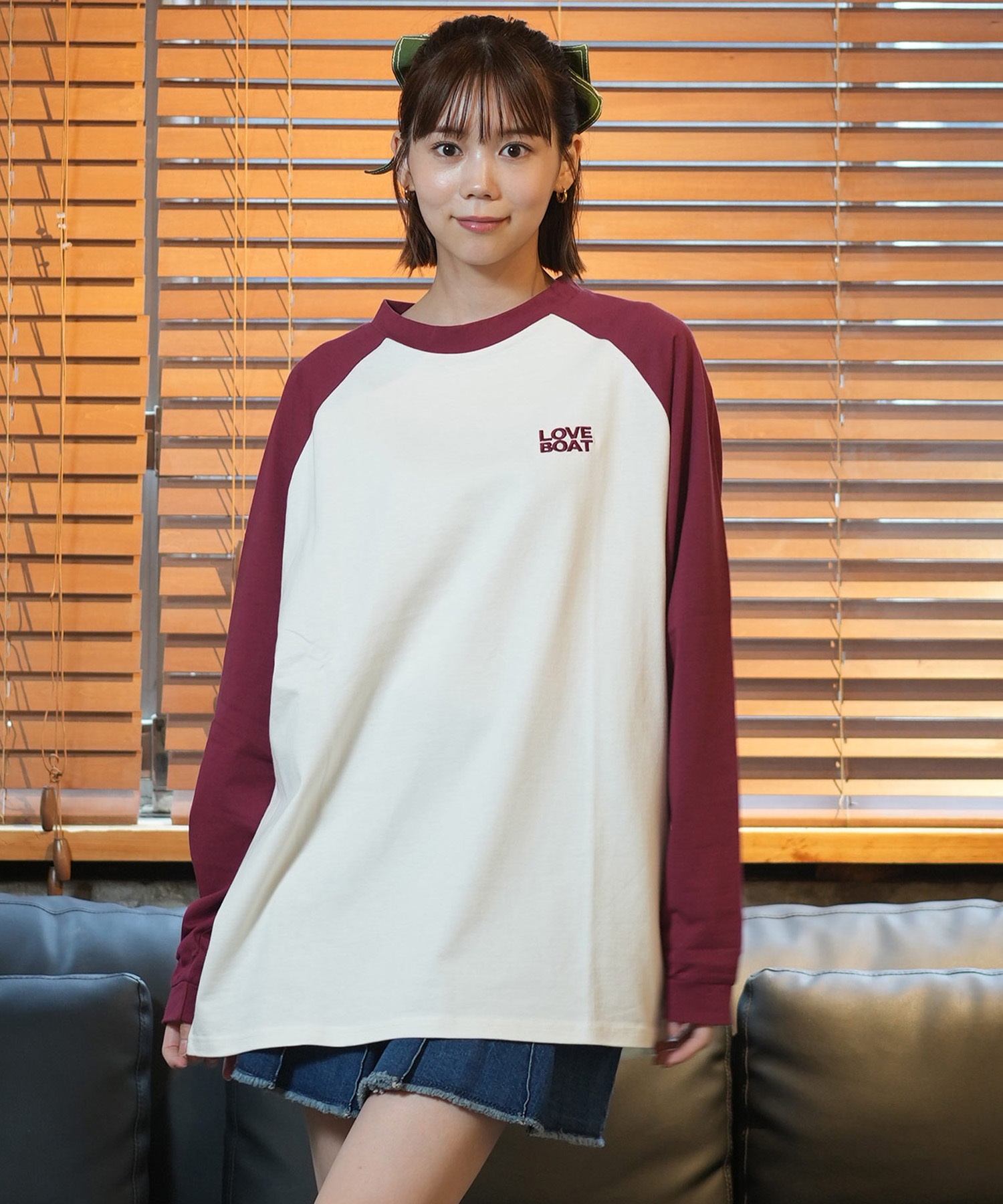 LOVE BOATラブボート 長袖 Tシャツ レディース ロンT ラグラン バックプリント オーバーサイズ LB-LST06(BK-M)