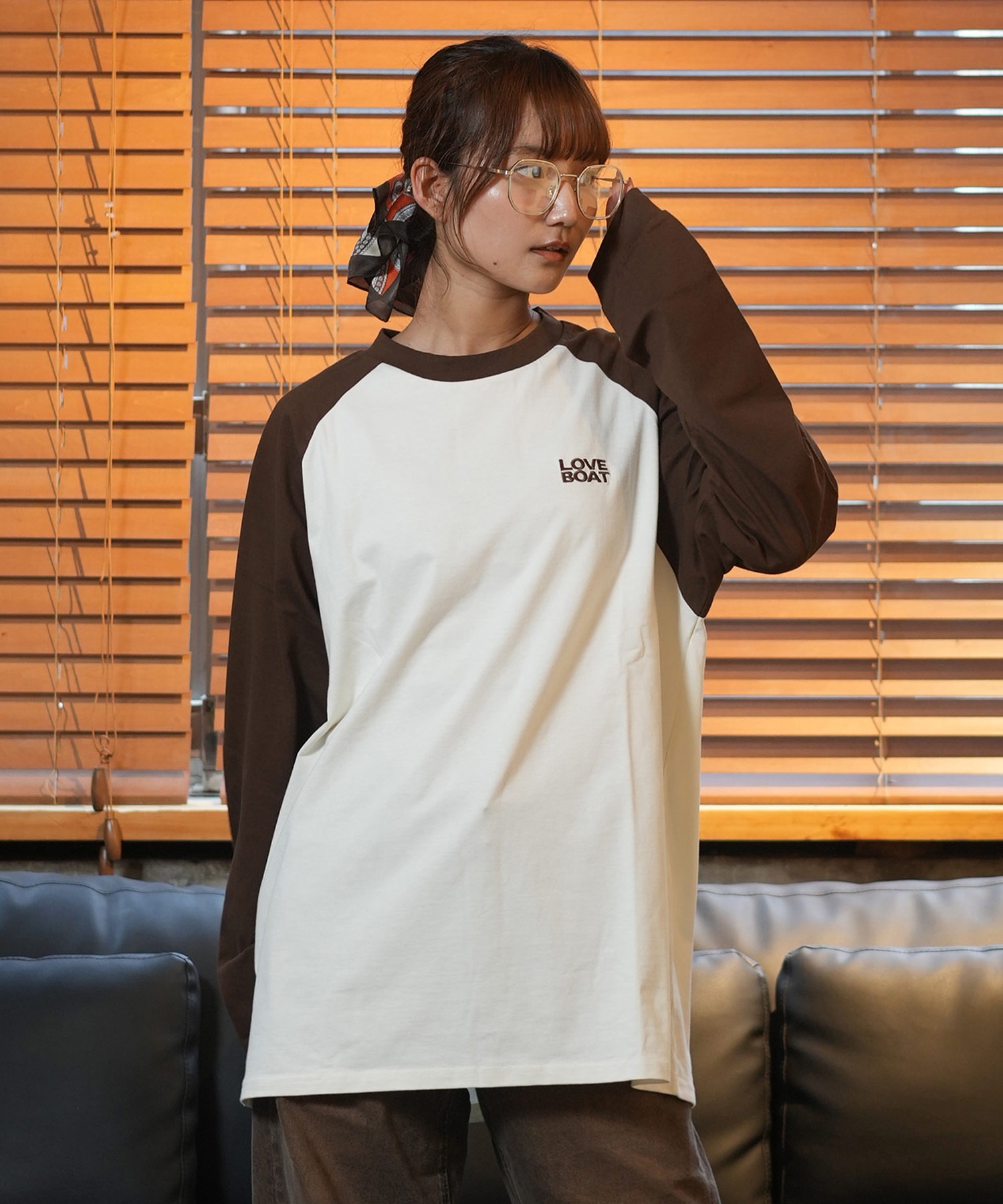 LOVE BOATラブボート 長袖 Tシャツ レディース ロンT ラグラン バックプリント オーバーサイズ LB-LST06(BK-M)