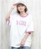 X-girl エックスガール 半袖 Tシャツ レディース リンガーシャツ フロントロゴ オーバーサイズ ARCH LOGO S S RINGER BIG TEE 105251011027(BLACK-S)