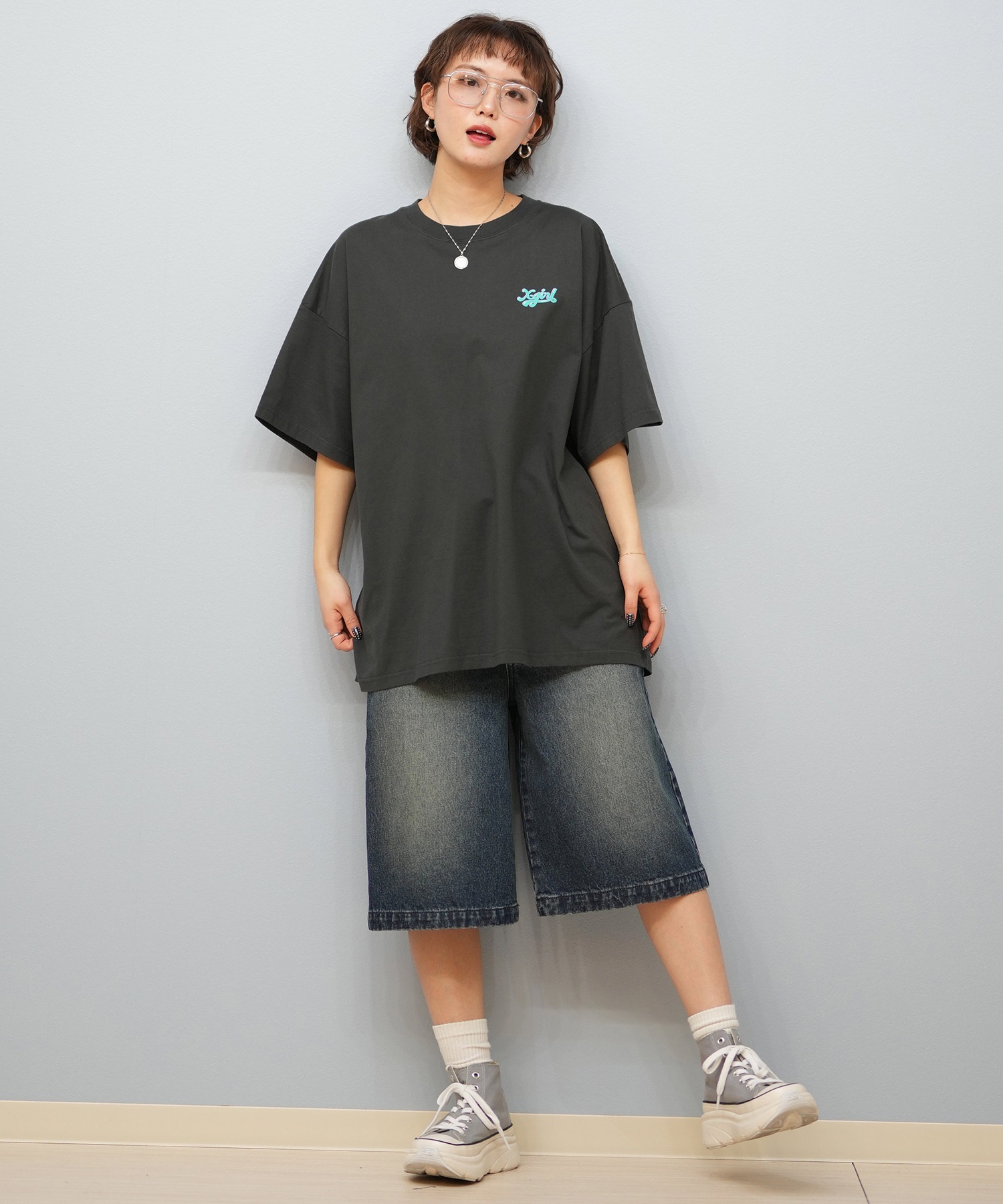 X-girl エックスガール 半袖 Tシャツ レディース バックプリント オーバーサイズ JELLY LOGO S S BIG TEE 105251011028(WHITE-S)