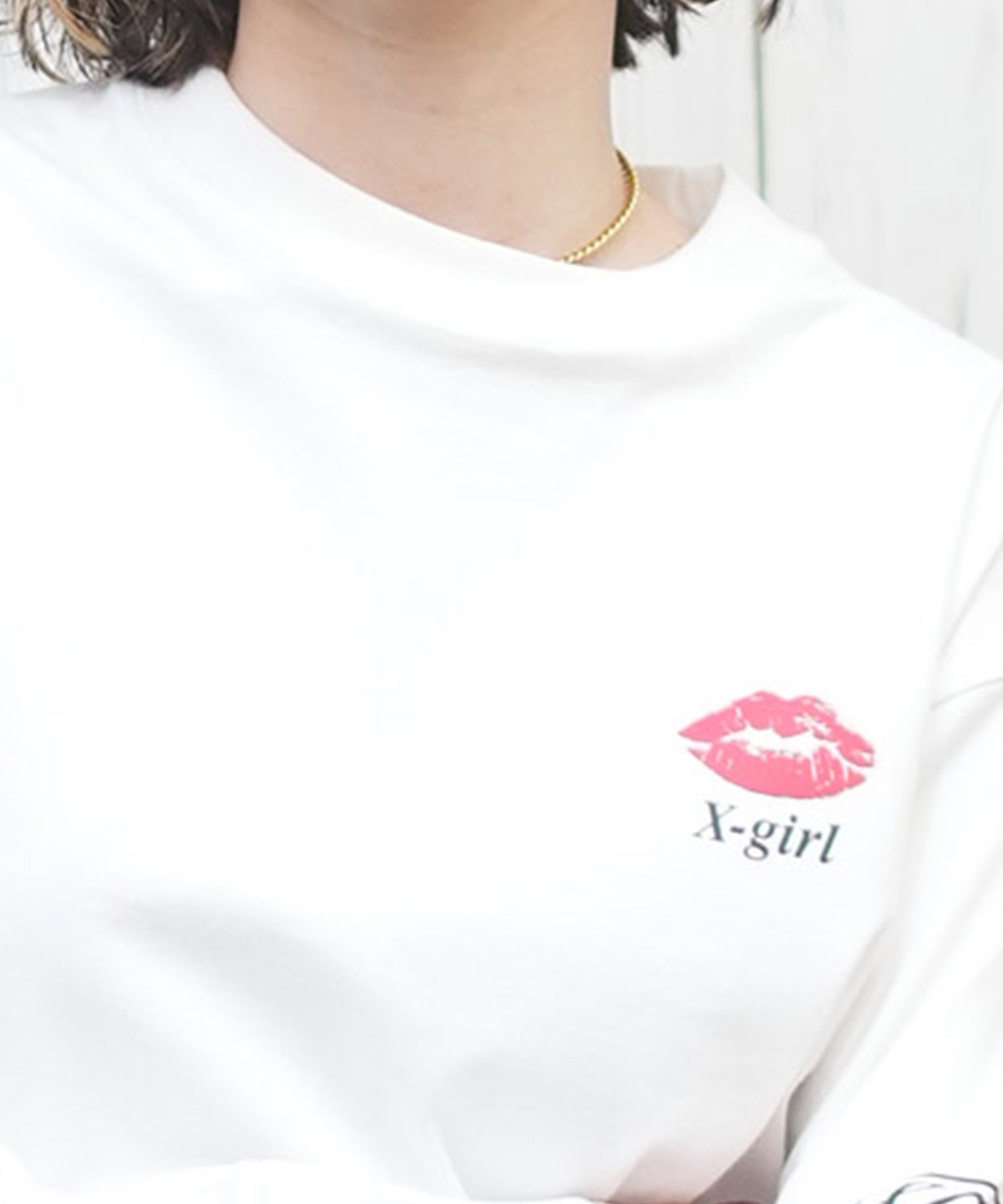 X-girl エックスガール 長袖 Tシャツ レディース ロンT 袖ロゴ バックプリント LIP L S TEE 105251011030(WHITE-M)