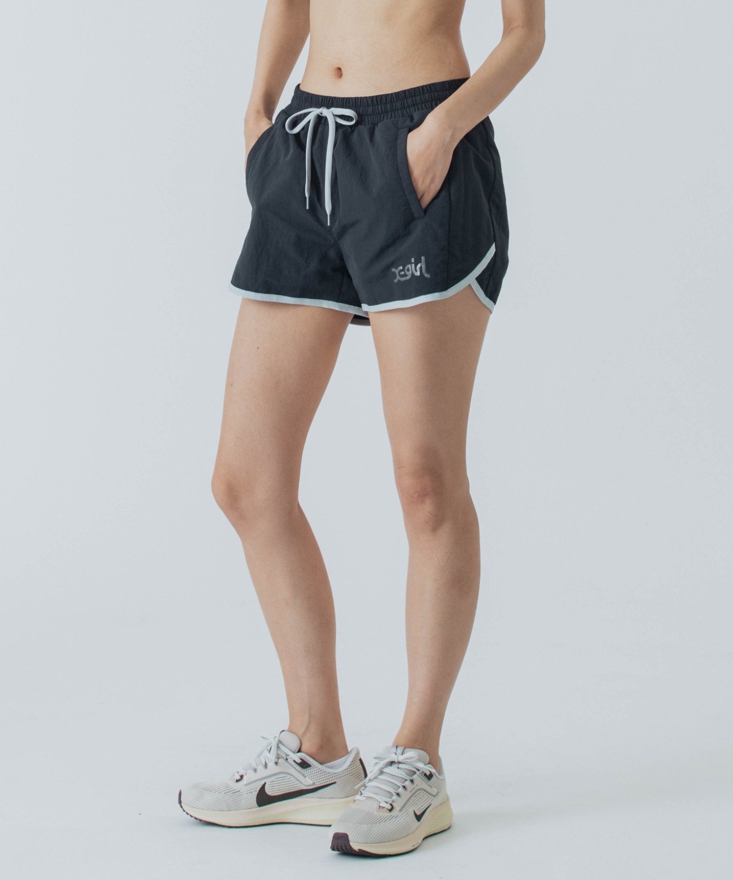 X-girl SPORTSエックスガールスポーツショートパンツ レディース ナイロンパンツ UVカット 撥水 防風 155251031002(WHITE-M)